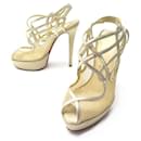 CHRISTIAN LOUBOUTIN SHOES SANDALS HEELS 36 GOLD LEATHER & CANVAS SHOES - Christian Louboutin