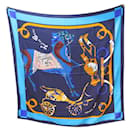 NEW HERMES SCARF ALL IN SQUARE 140 CM GIANT BLUE SILK BOX SCARF - Hermès