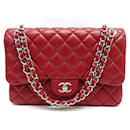 CHANEL CLASSIC TIMELESS JUMBO HANDBAG IN RED QUILTED CAVIAR LEATHER - Chanel