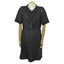 CHANEL DRESS IN LACE WITH FLOWER PATTERNS SIZE L 42 BLACK LINEN AND SILK DRESS - Chanel