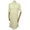 CHANEL P DRESS56993 TWEED LION HEAD BUTTONS SLEEVES 3/4 M 40 CREAM DRESS - Chanel