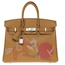 Exceptional Birkin handbag 25 Limited edition of the "In & Out" Collection in biscuit-coloured Swift leather, palladium silver metal trim - Hermès