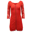 Diane Von Furstenberg Front-Zipped Mini Dress in Red Polyester and Lace