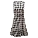 Theory Sleeveless Mini Dress in Black & Grey Herringbone Print Cotton