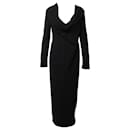 Roland Mouret Lace Back Detail Long Draped Gown in Black Viscose