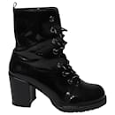 Stuart Weitzman Lace Up Ankle Boots in Black Patent