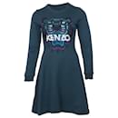 Kenzo Tiger Motif Embroidered Long Sleeve Sweatshirt Dress in Teal Cotton