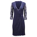 Diane Von Furstenberg Wrap Dress in Navy Blue Rayon and Lace