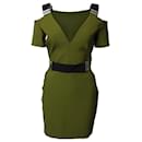 Mugler Cutout Shoulder Mini Dress in Viscose Army Green - Thierry Mugler