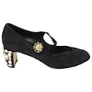 Dolce & Gabbana Crystal-Embellished Heel Mary Jane Pumps in Black Suede