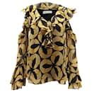 Diane Von Furstenberg Ruffled Blouse with Cut Out Shoulder Bell Sleeves in Multicolor Polyester