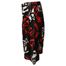 Marni Pleated A-Line Skirt in Black Floral Print Cotton
