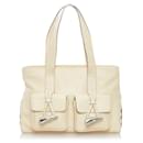 Burberry White Leather Horn Toggle Tote Bag