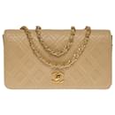 Rare Chanel Full flap limited edition handbag in beige diamond quilted lambskin, garniture en métal doré