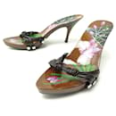 CHRISTIAN DIOR SHOES SANDALS MULES WITH HEELS 38 LEATHER & WOOD FLOWERS - Christian Dior