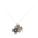 LOT 2 CHARMS PENDANTS CHANEL CLOVER & CROSS GRIPOIX CHAIN NECKLACE SILVER 925 - Chanel
