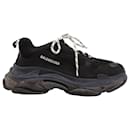 Balenciaga Triple S Clear Sole Logo-Embroidered Sneakers in Black Leather