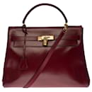 Very beautiful Hermes Kelly handbag 32 Upside down in red box leather H (Bordeaux), gold plated metal trim - Hermès