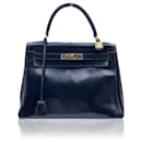 Hermes Vintage Black Leather Kelly 28 Box Calf Bag Handbag - Hermès
