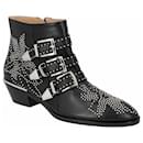Chloé women susanna short boots in black leather with silver studs