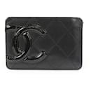 Black Quilted Lambskin Cambon Card Holder Wallet Case - Chanel
