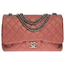 Very beautiful Chanel Timeless/Classique Jumbo Flap bag handbag in powder pink aged quilted lambskin, Garniture en métal argenté