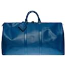 The very chic Louis Vuitton “Keepall” travel bag 55 cm in blue epi leather