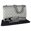 Chanel Classic lined Flap Maxi Silver Lambskin
