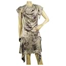 Alexander McQueen Gray Silver Silk Sleeveless Cowl Neck Mini dress size 42 - Alexander Mcqueen