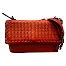 Bottega Veneta Intrecciato Baby Olimpia Shoulder Bag in Red Nappa Calf Leather
