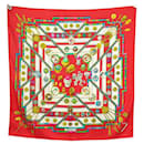HERMES SMALL HAND CATY LATHAM SQUARE SCARF 90 IN RED SILK SILK SCARF - Hermès