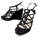 CHRISTIAN LOUBOUTIN SHOES WEDGE SANDALS 38 Black suede flats - Christian Louboutin