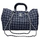 Grey Tweed and Patent Leather Tote Shoulder Bag - Chanel