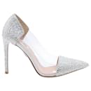 Miu Miu Crystal Embellished Glass Pumps in Silver Leather