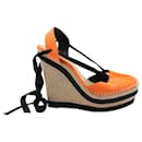 Gucci Ankle Ribbon Wedge Espadrille in Orange Suede