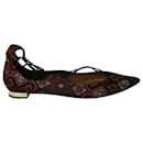 Aquazzura Christy Embroidered Flats in Multicolor Suede