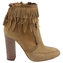 Aquazzura Tiger Lily Fringed Ankle Boots in Beige Suede
