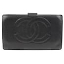Black Caviar Leather CC Logo Long Snap Bifold Wallet - Chanel