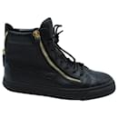 Giuseppe Zanotti Embossed High Top Sneakers in Black Leather 