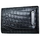 Yves Saint Laurent Croc-Embossed Short Wallet in Black Leather