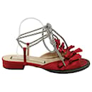 N21 Ankle Tie Sandals in Red Satin  - N°21
