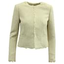 Alice + Olivia Tweed Jacket with Frayed Trim in Ivory Cotton