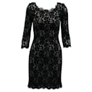 Diane Von Furstenberg Lace Long Sleeves Dress in Black Rayon  