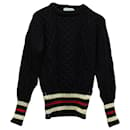Thom Browne Cable Knit Sweater in Navy Blue Wool