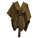 Theory Hooded Cape with Belt in Brown Wool