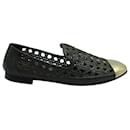 Giuseppe Zanotti Perforated Flats with Gold Captoe in Green Leather