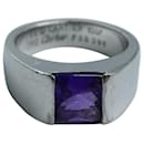 Cartier Tank Ring with Amethyst in 18K White Gold Metal 