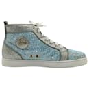 Christian Louboutin Louis Strass Flat Sneakers in Blue Suede
