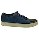 Lanvin Low Top Patent Cap Toe Sneakers in Blue Suede