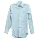 Thom Browne Stripe Long Sleeve Button Down Shirt in Blue Cotton